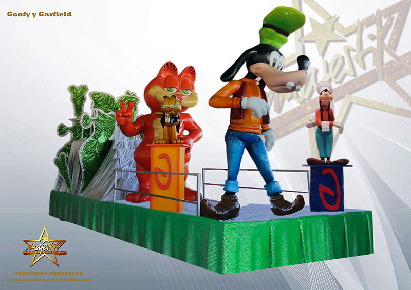 Carroza infantil con figuras de Goofy y Garfield